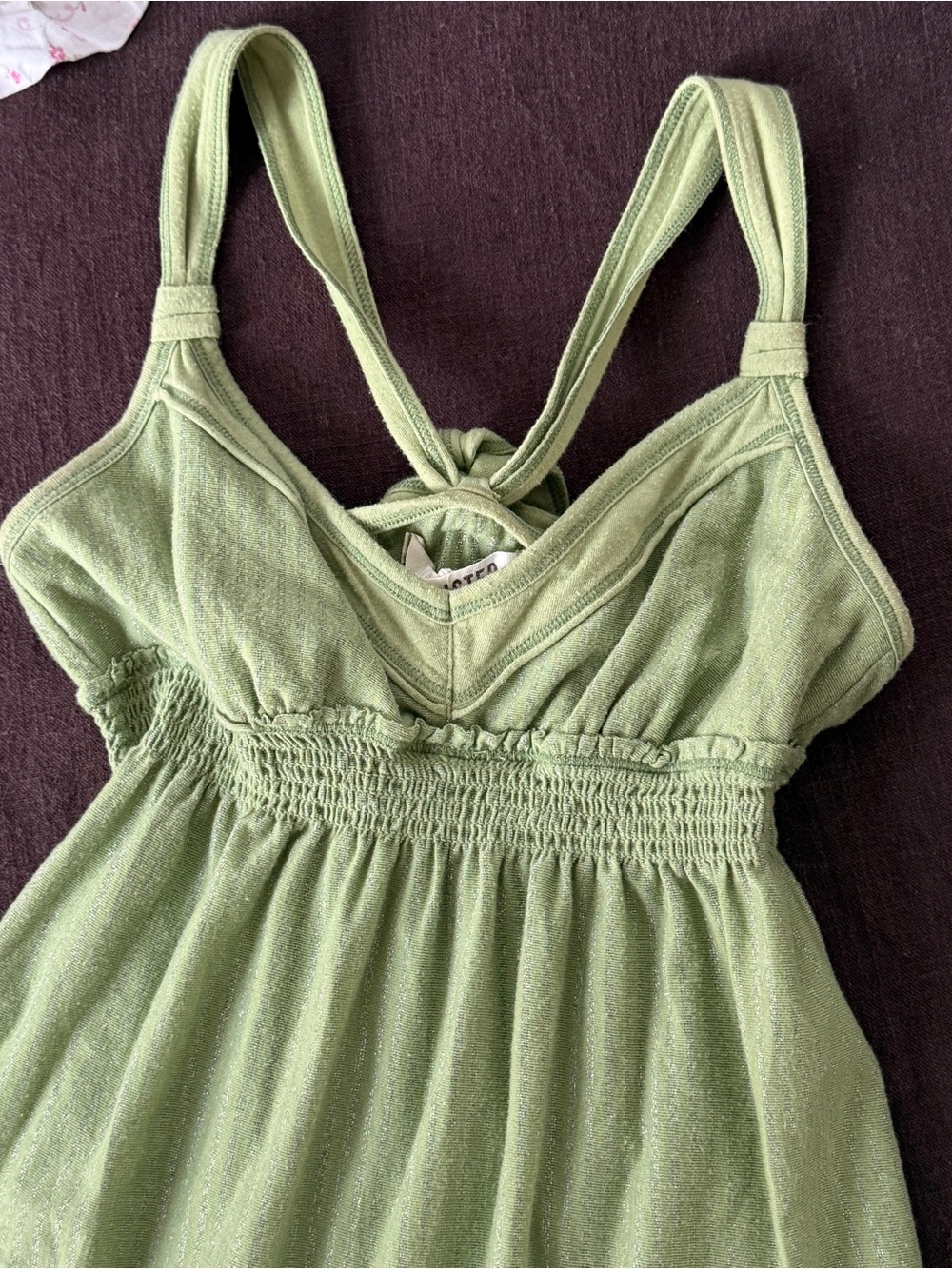 Hollister Y2K Sage Green Shimmer Tie Back Babydoll Tank XS - Picture 11 of 11